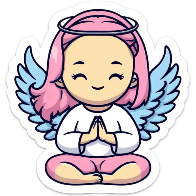 blonde angel woman with long hair meditating with pink hair clips sticker