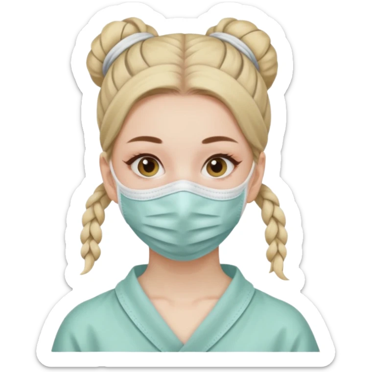 girl with facial mask, hair tied up, soft background sticker