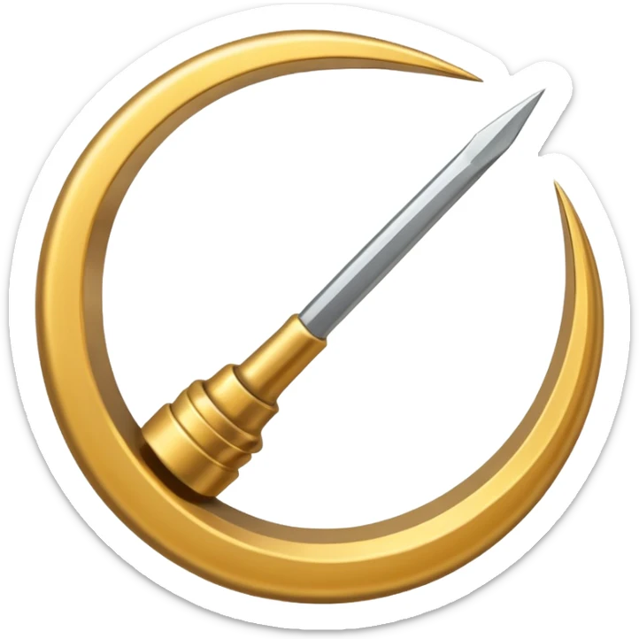 A very long carpenters nail that is gold bent into the shape of a circle  sticker