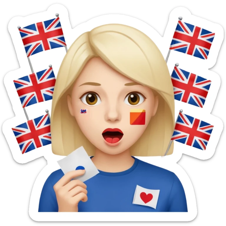 a woman is talking and English flags are coming out of her mouth sticker