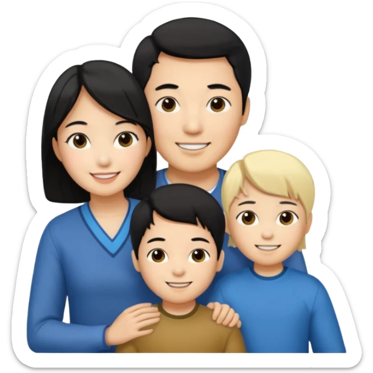 Family korean male x blonde female + black hair kid sticker