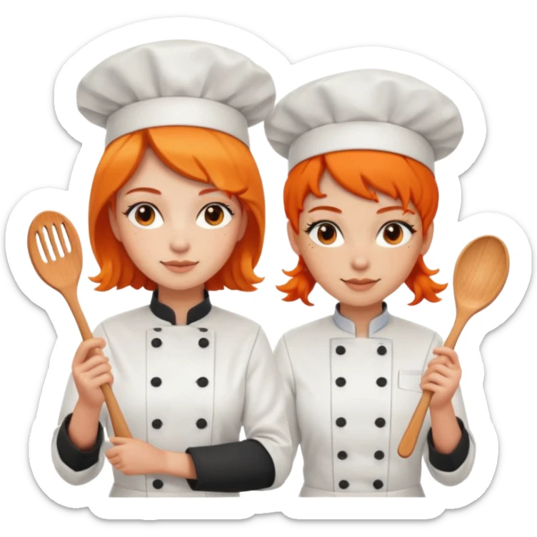 Dos chicas chef, una pelinaranja de pelo lacio y otra con pelo negro con rulos sticker