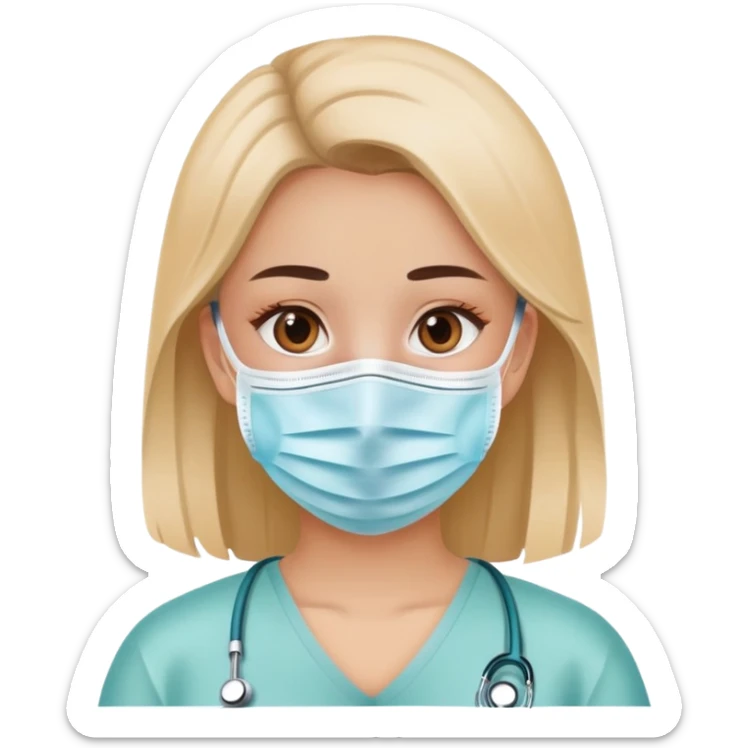 Girl wearing a COVID medical face mask sticker