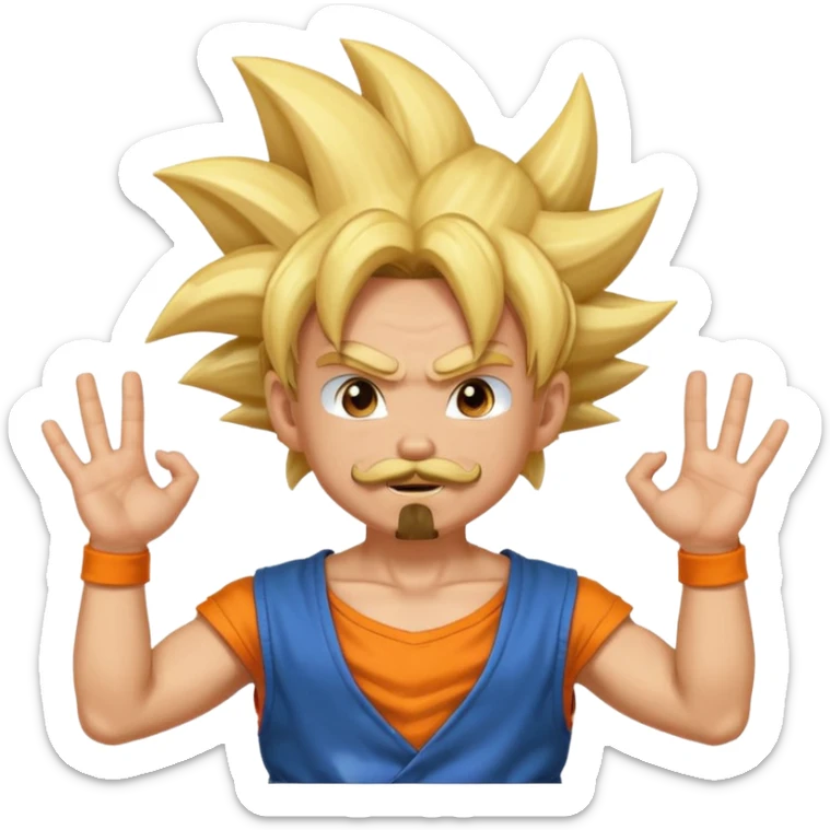 puedes hacer un chico con perilla y bigote el piercing septum y dos aros en las orejas haciendo la pose de goku super saiyan sticker