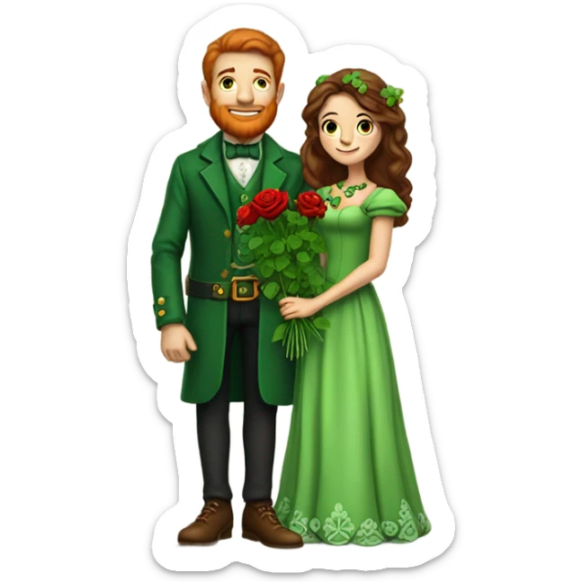 A little leprechaun, giving red roses and clovers, to a very tall brown haired queen sticker