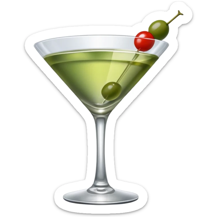 martini with 3 olives. liquid should be a bit more of a clear color. tiny hue of green sticker
