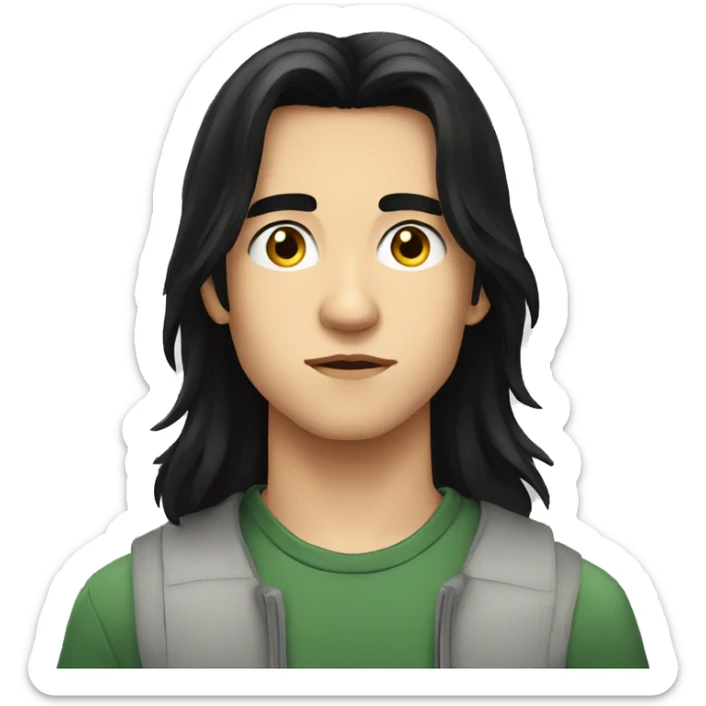 european teenager boy long black hair serious face sticker