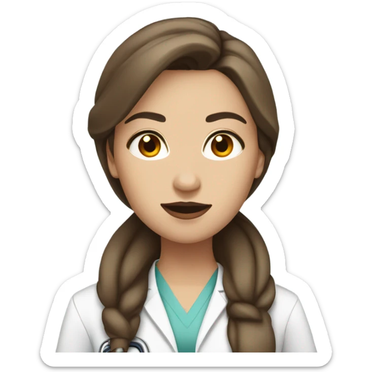 pretty Female doctor long straight brown hair amber eyes and red lips  sticker
