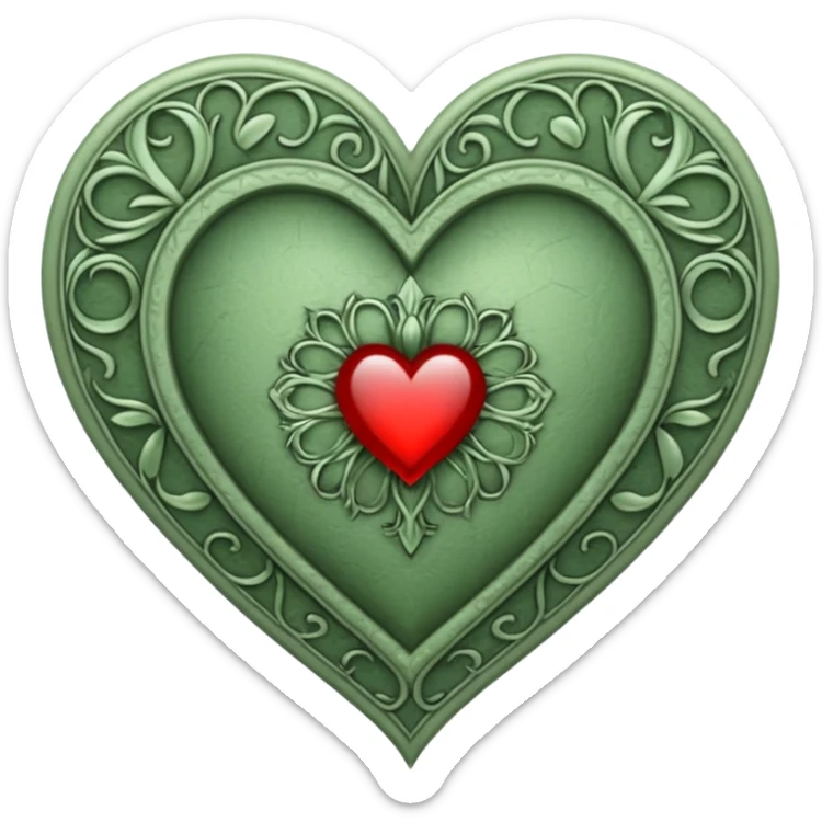 Can you make a sage green heart with a gothic design. In the middle of the heart there should be the letter I sticker