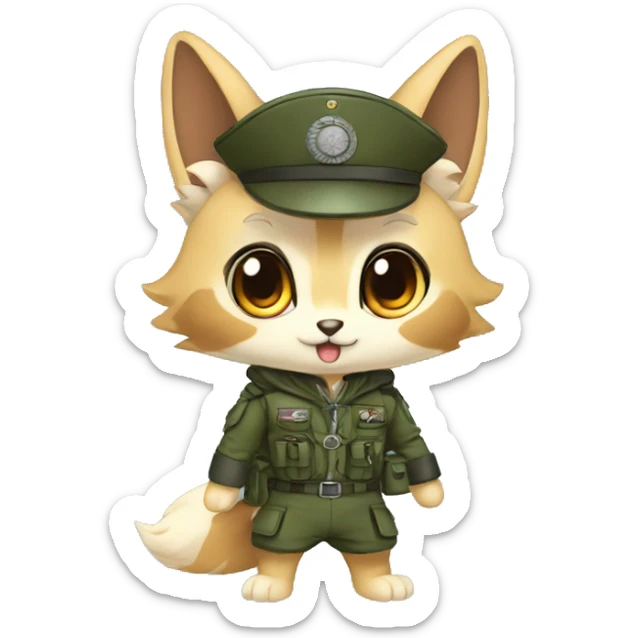 Anthro Chibi-style-Fur-Sona-Fakémon with a military outfit Full Body sticker