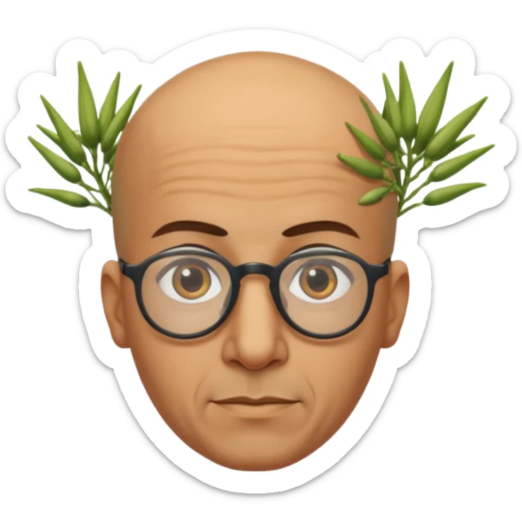 Bald moroccan man with one fennel on his head and glasses on and no turban  sticker