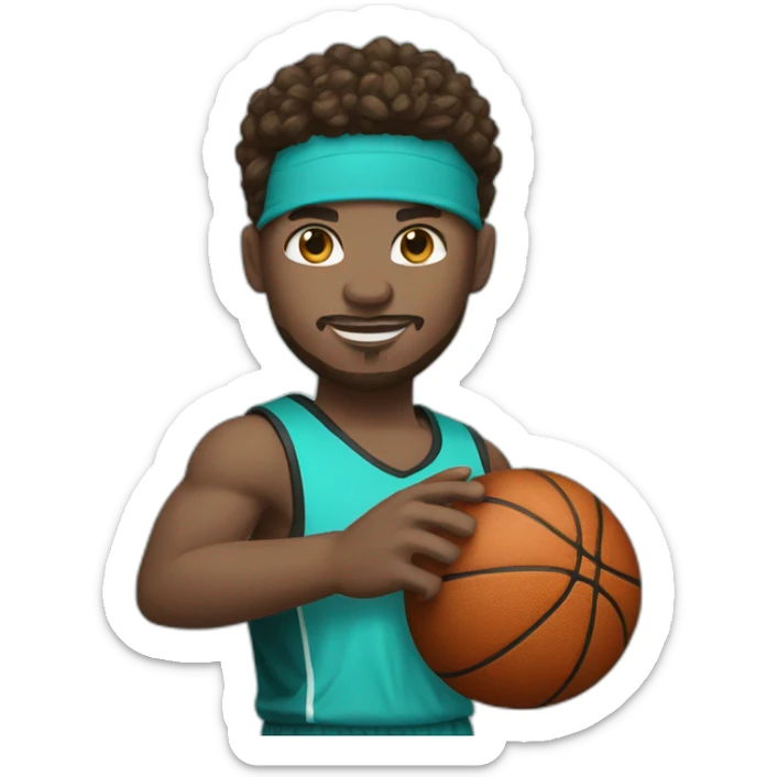 white basketball player with blue eyes and brown hair and a turquoise equipment and a basketball in his hand sticker