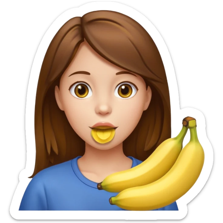 Brown hair Girl with banana in her mouth sticker