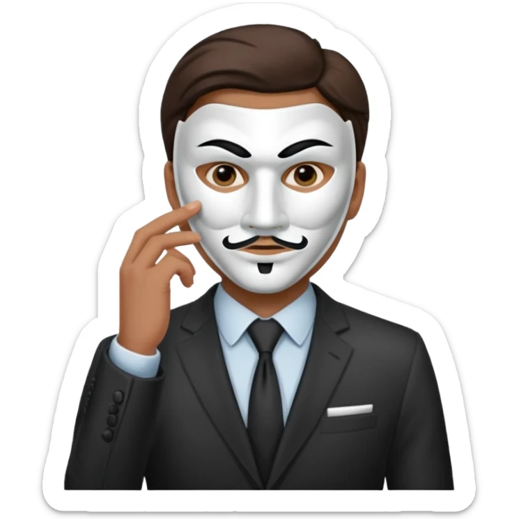 A business leader removing his mask (of the Anonymous type) indicating that he is revealing himself sticker