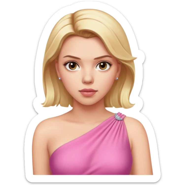 Scarlett Johansson with one shoulder stunning pink dress and blonde hair sticker