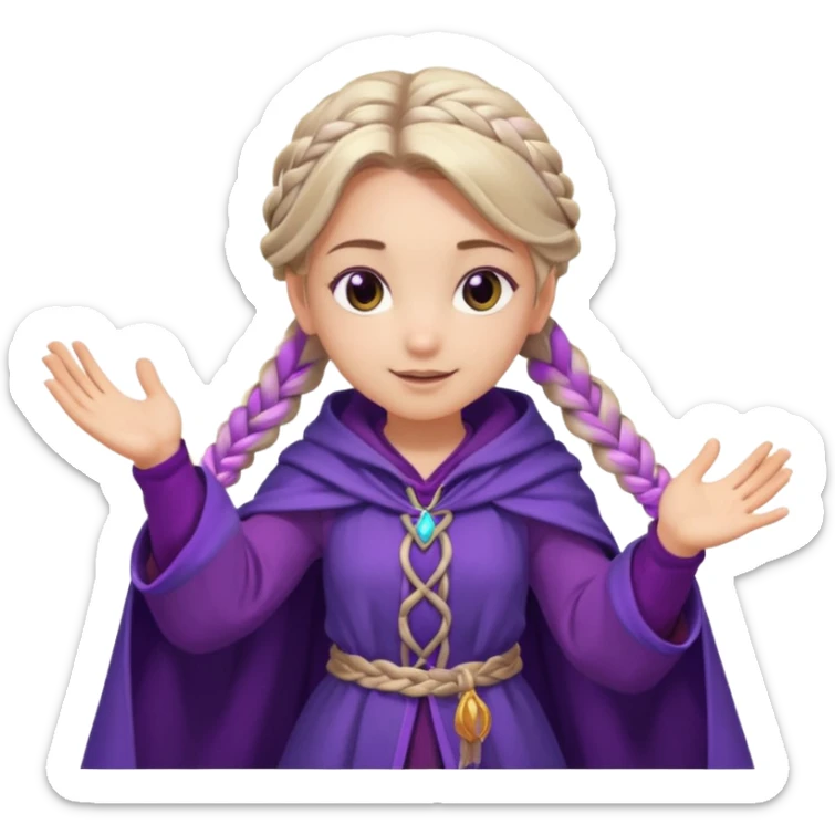 A playful mage girl with braids, purple cloak, and magic swirling around her hands.
 sticker