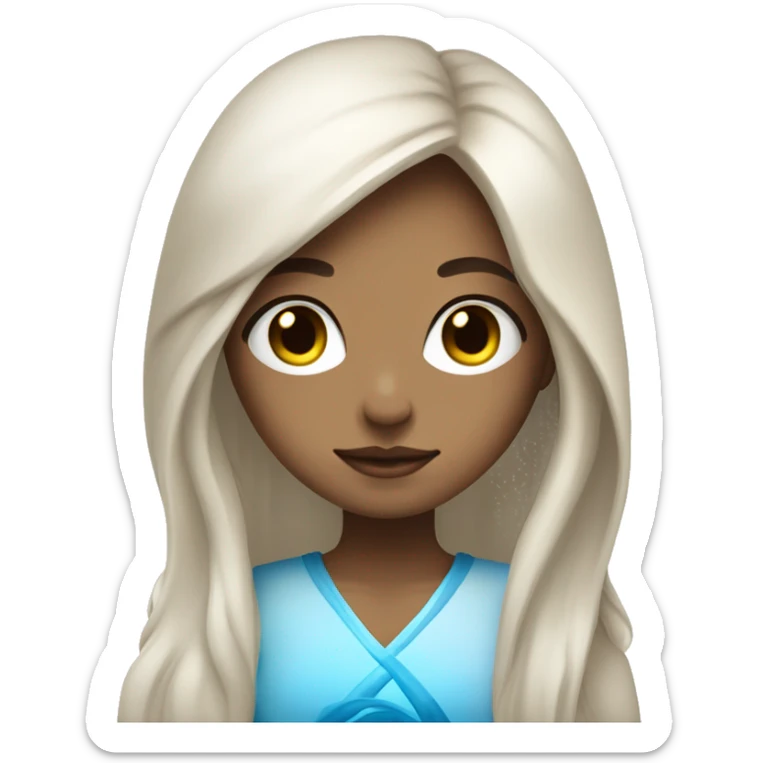 a spiritual girl with blue energy around her, peaceful and soothing, wit long hairs and white skin tone sticker