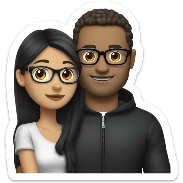 Burgundy emojis A girl with dark hair in black glasses hugs a tall guy and behind her is a blue Audi A6 s5 sticker