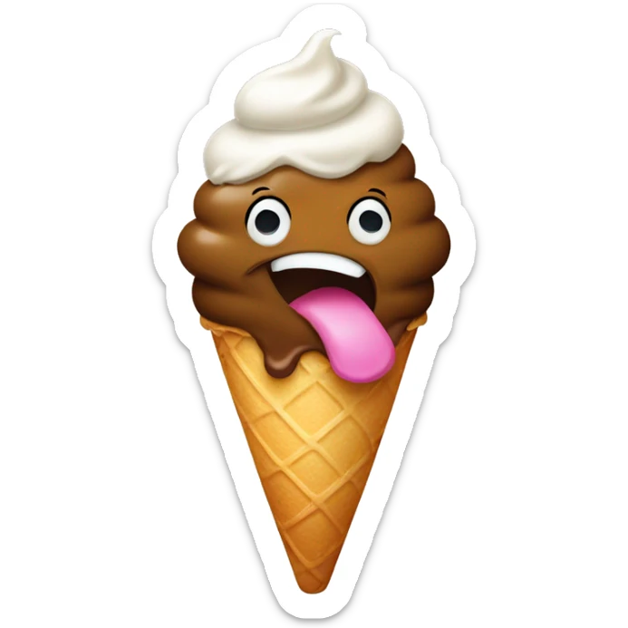 poop holding up a piece sign and sticking its tongue out while eating ice cream sticker