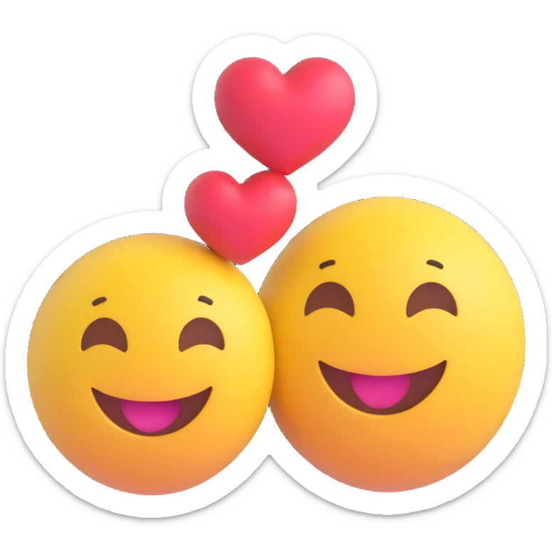 3D smiley emoji, round shape, in love: loving smiley couple drawing hearts to each other sticker