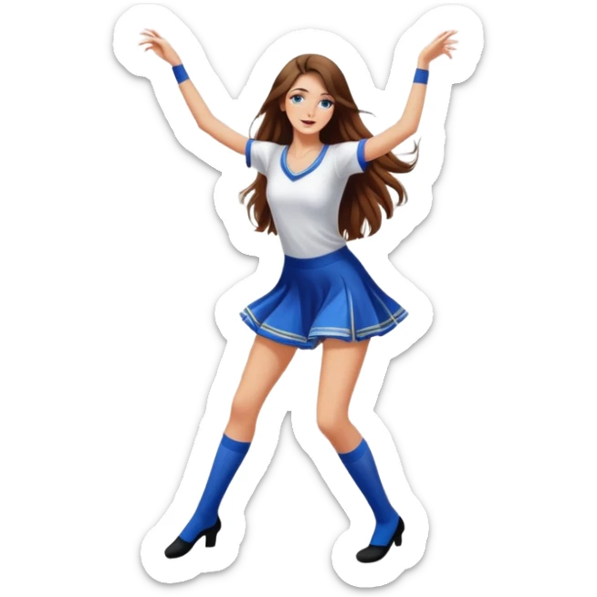 Girl with long brown hair dancing like nobody’s watching, socks on tile floor russian techno disco elegant  sticker