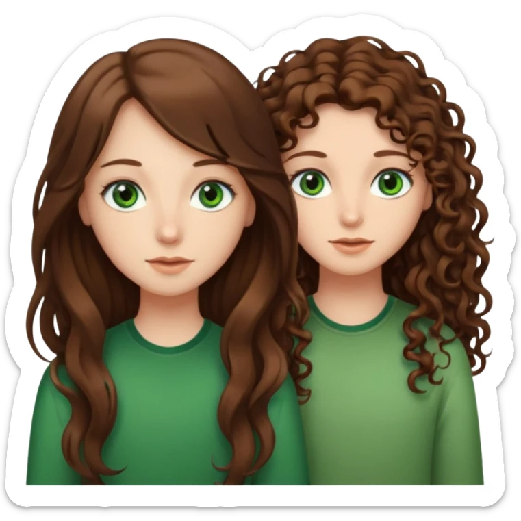Two besties: 1: long straight brown hair, green eyes 2: long curly brown hair, brown eyes give them a judgy look sticker