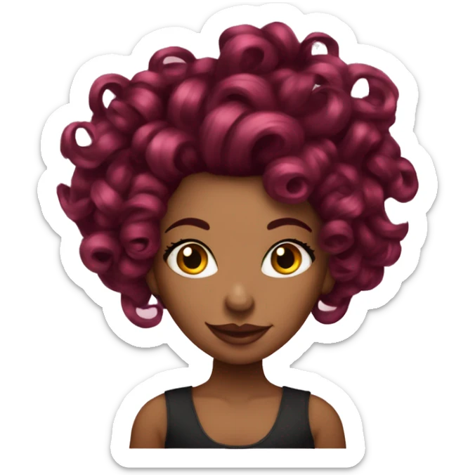 Beautiful tattooed  burgundy long haired woman with curlers in her hair sticker
