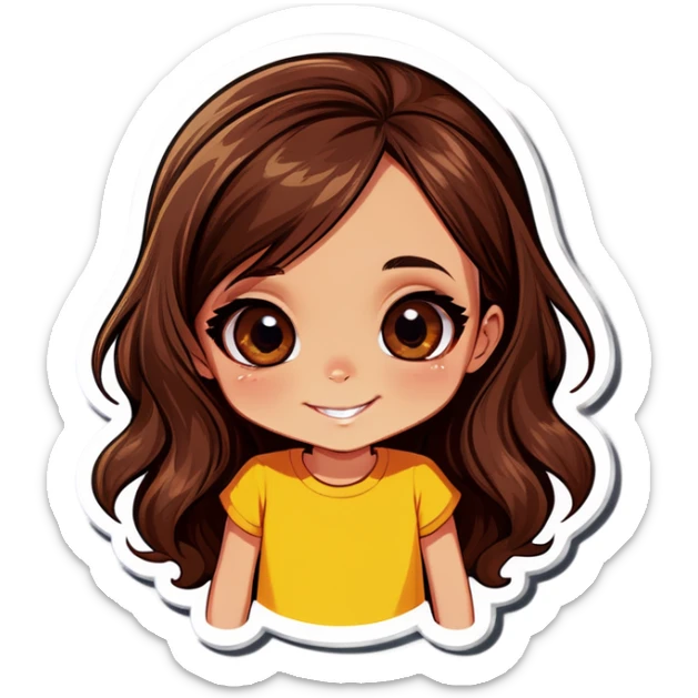 Girl with long and brown hair, brown eyes with a little smile  sticker