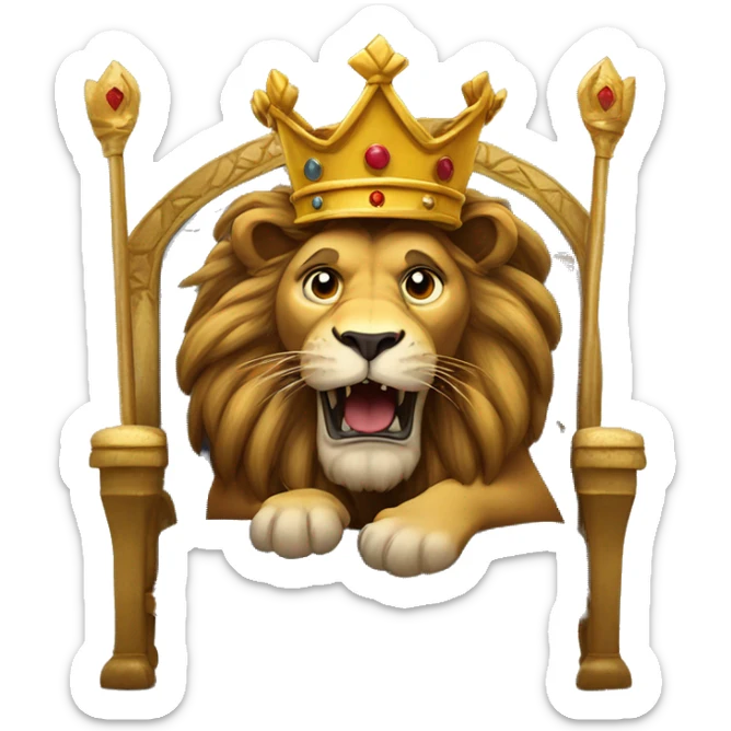 ‏A lion wears a crown and sits on his throne with a flee next to him sticker
