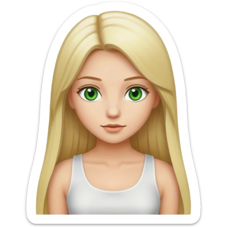 Pretty girl with long straight blonde hair, green eyes and white crop top sticker