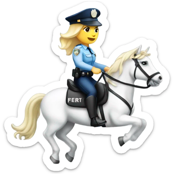Blonde Woman police officer riding a white horse  sticker