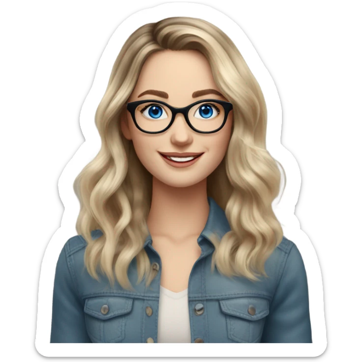 Shoulder length Balayage pale beautiful woman with glasses and blue eyes happy  sticker