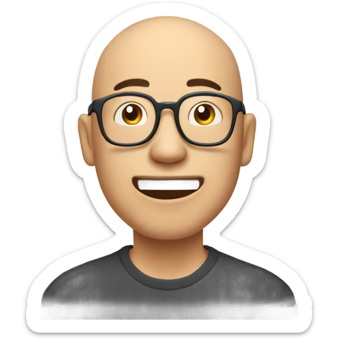  a 35-year old, male, bald Asian man, wearing glasses, inquisitive, laughing, scratching the back of his head in confusion,  sticker