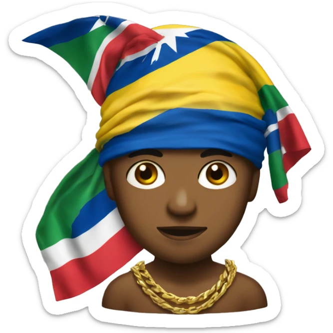 emoji with a durag with all the miniature caribbean flags on it wearing gold chain sticker