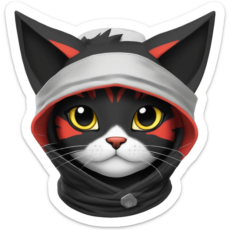 Edgy Shy Anthro Samurai cool pretty dark Litten-Pokémon-cat-fursona-animal techwear bandana sticker
