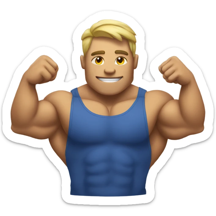 A weightlifter with muscles and thumbs, showing his whole body with a "thumbs up" gesture sticker