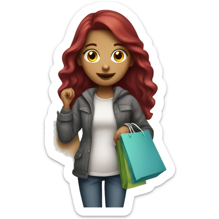 Long Burgundy haired girl, shopaholic, carrying a lot of shopping bags sticker