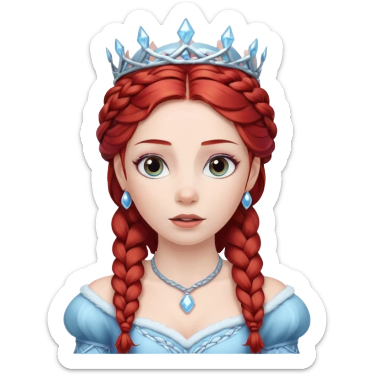 braided hair ice princess with dark crown, red hair sticker