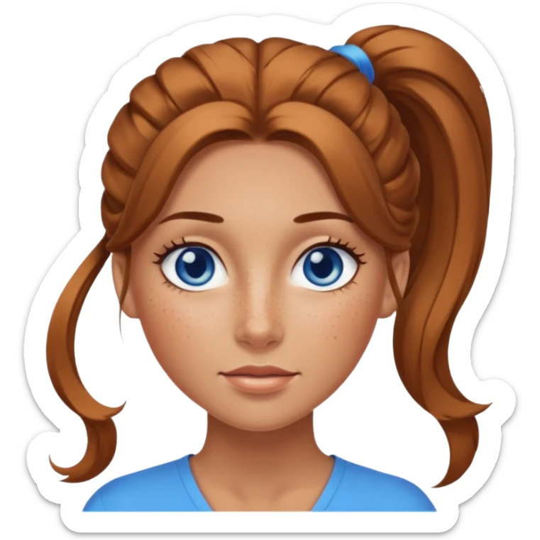 Attractive Woman with tan skin, blue eyes, wide face, freckles, and a long voluminous ponytail  sticker