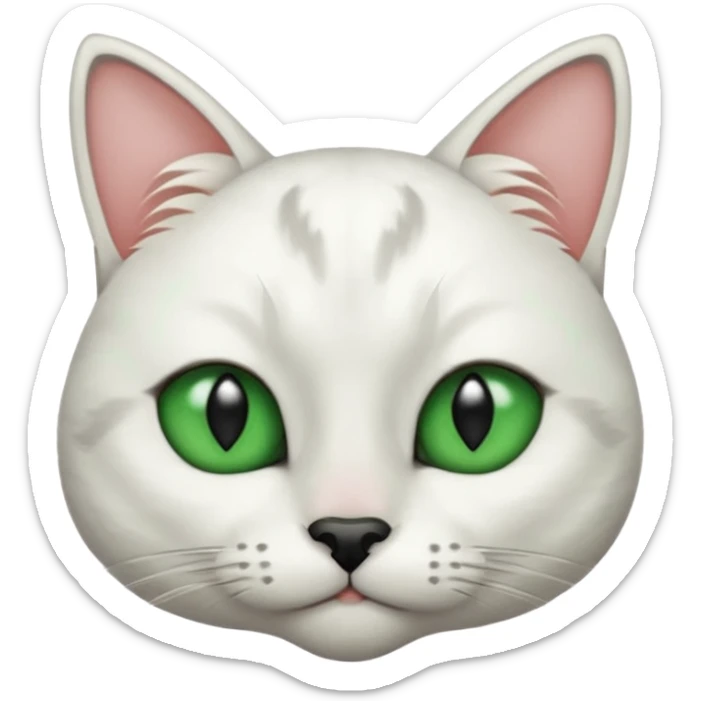 Haz una gata de ojos verdes la cara blanca con mancha negra en las orejas que agarra parte de la frente del lado der pero del iz va desde el ojo hasta la oreja la mancha, tiene la nariz negra en forma de corazón y todo lo que sobra de la cara, barbilla la nariz arriba y el lado de bigotes es blanca sticker