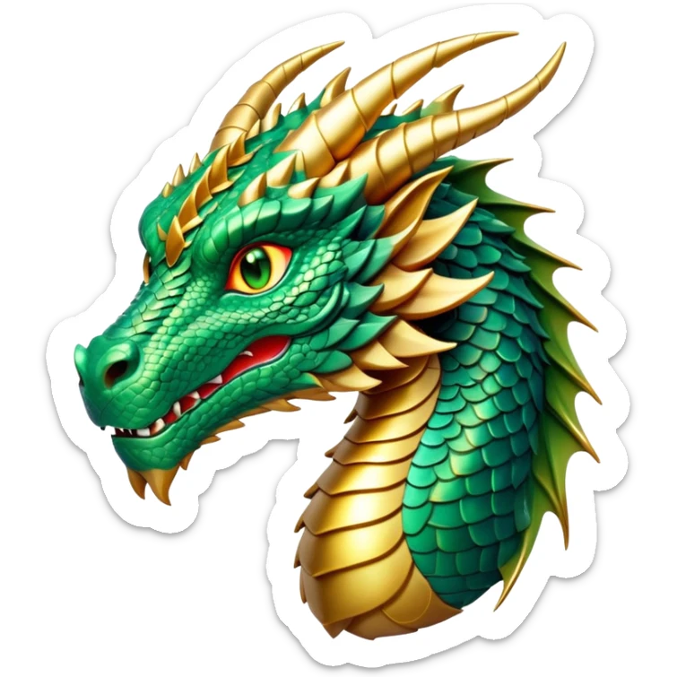 cinematic-noble-dragon-portrait-emoji,-poised-and-majestic,-with-a-sinuous,-elongated-body-covered-in-intricately-detailed,-shimmering-scales-in-hues-of-emerald-and-gold,-and-piercing,-fiery-eyes-that-reflect-ancient-wisdom; sticker