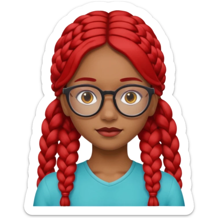 Dark Tan girl with two long red plaits and red rmmed  glasses head neck and shoulder shot only sticker
