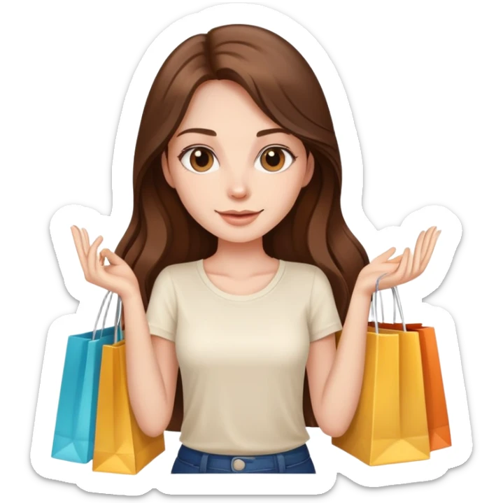 Beautiful Shopping girl long hair holding bags cream shirt sticker