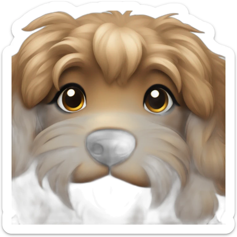 bouvier fawn brown and black puppy face very long hair smiling sticker