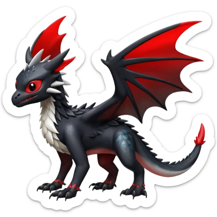 Shiny Red And Black Colorful Toothless-Trico-Silvally-Fakémon-hybrid-creature (full body)  sticker