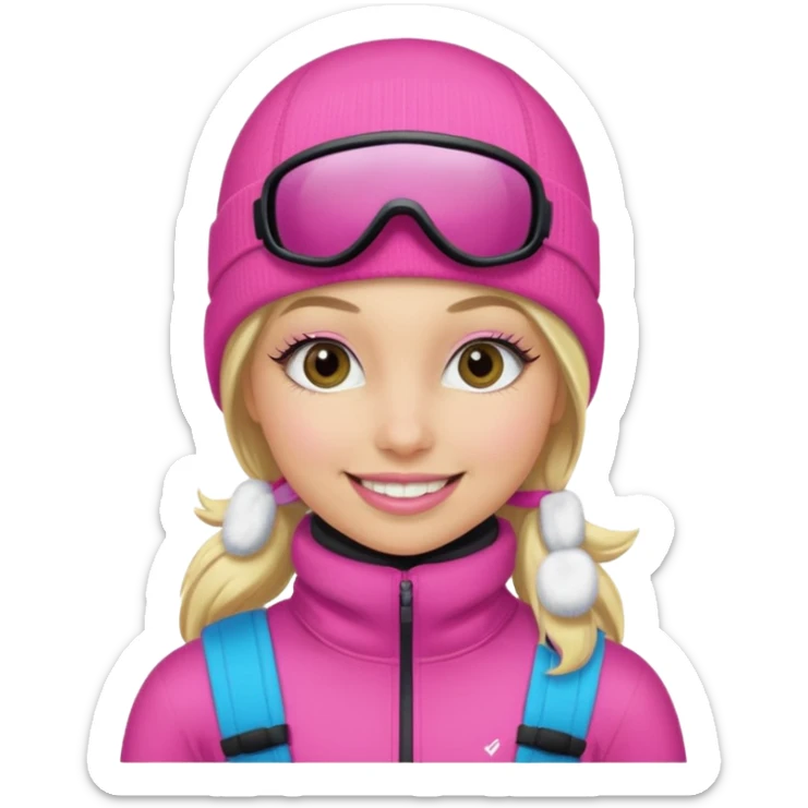 blonde girl wearing pink ski mask with pretty eyelashes  sticker