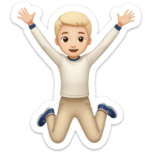 child jumping with arms up, cheerful and energetic, motion lines to show action sticker