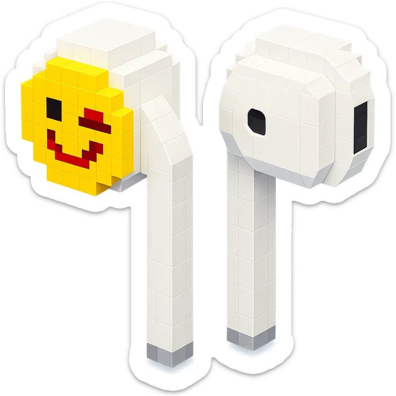 white EarPods headphones with a playful twist, floating in space sticker