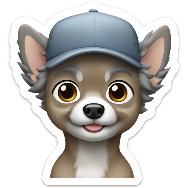 man blue eyes gray hair gray goatee ball cap holding black longhair chihuahua  sticker