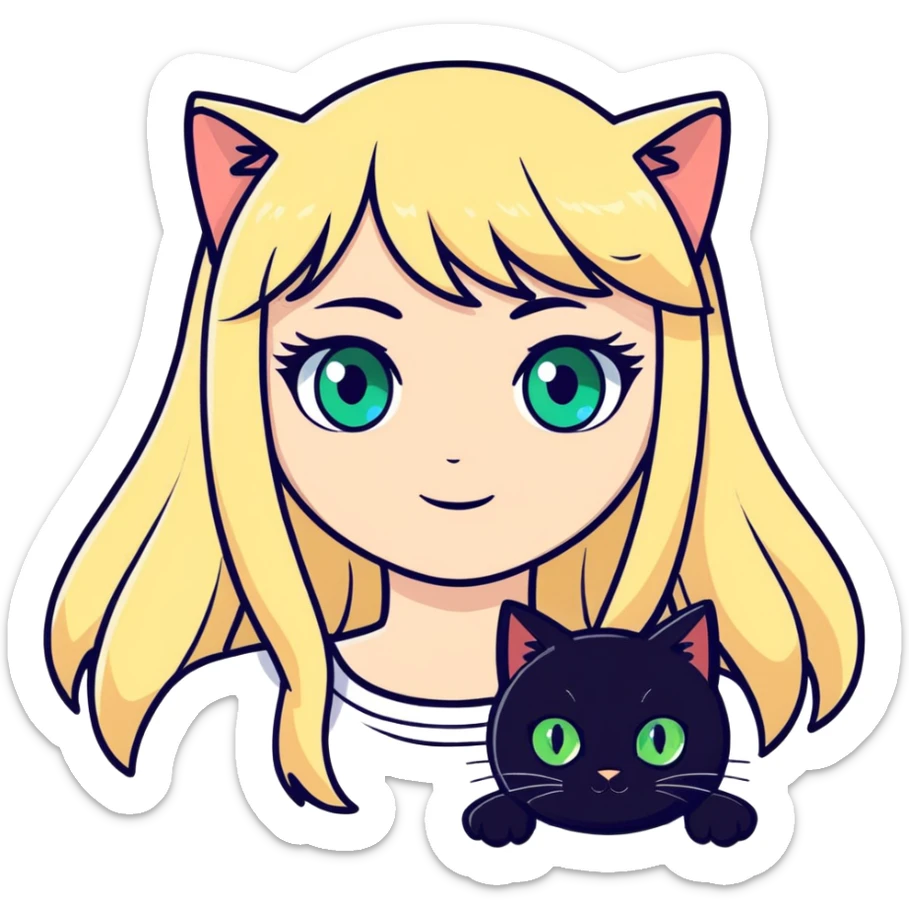 Black cat with green eyes and a blonde hair blue eye Russian girl sticker